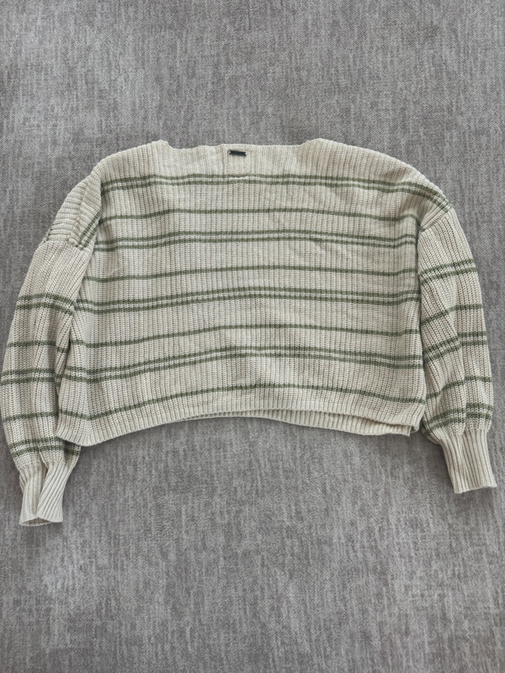 Billabong Cream Crewneck Sweater with Green Stripes - Picture 3 of 3